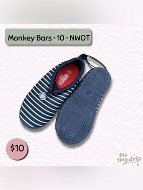 Monkey Bars Navy Striped Kids Water Shoes (Size 10)